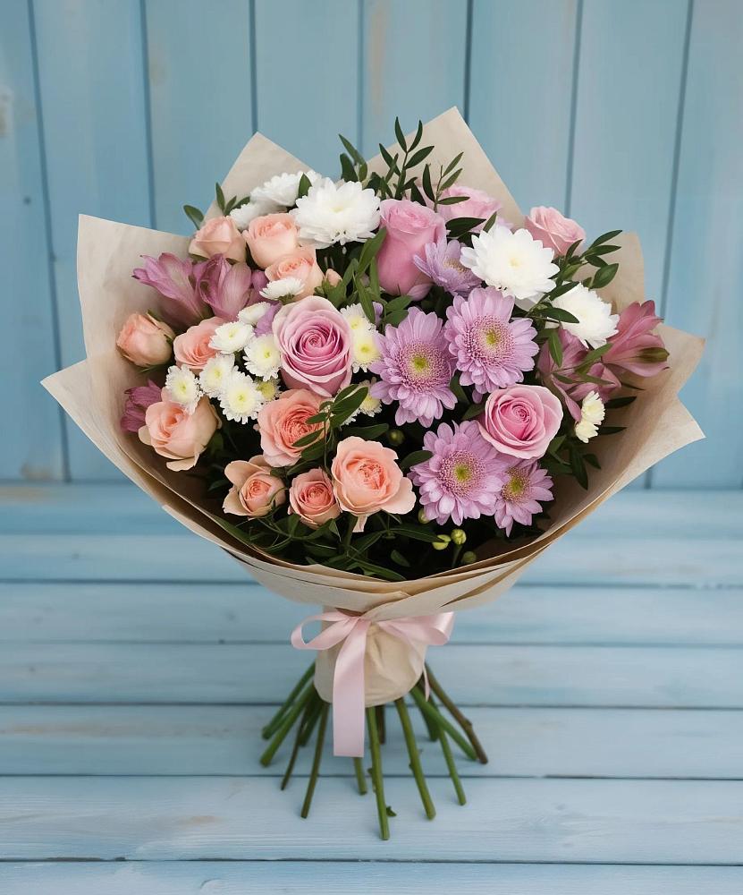 Букет цветов из: Хризантемы, Розы и Альстромерии в Солигаличе