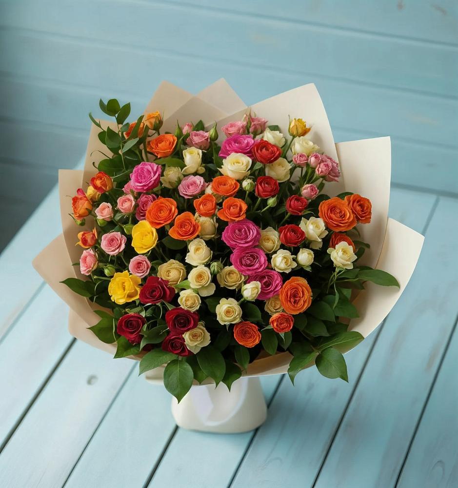 Букет Микс из разноцветных кустовых роз в Солигаличе