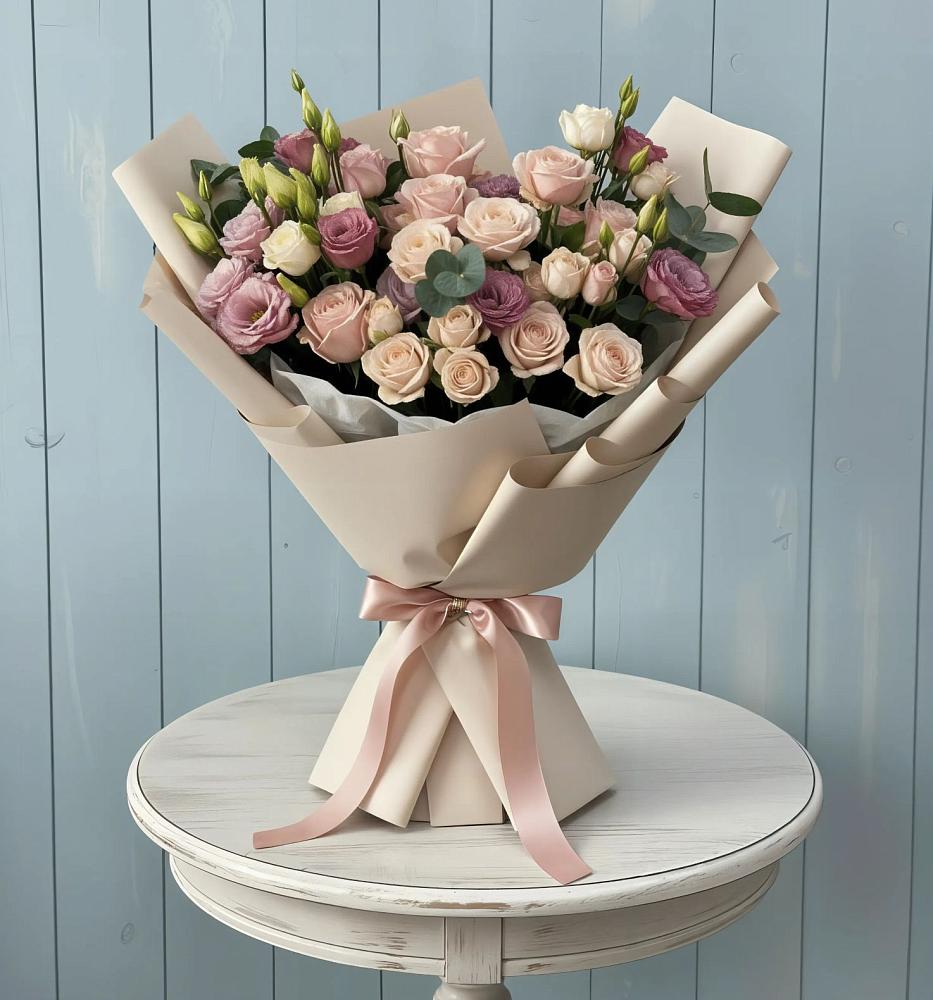 Букет цветов из: Розы и Лизиантусы в Солигаличе