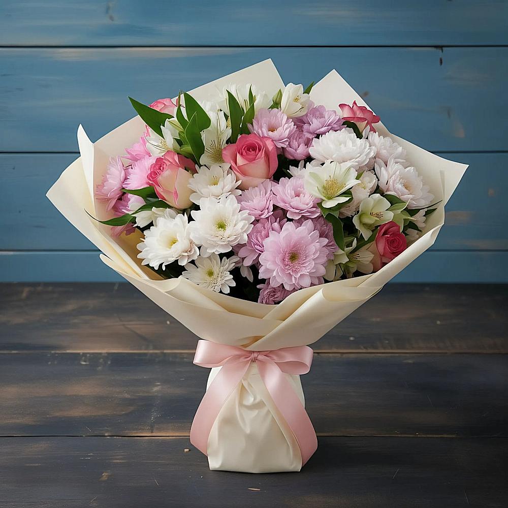 Букет цветов из: Хризантемы, Альстромерии и Розы в Солигаличе